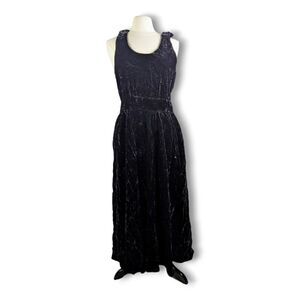 90s Black Velvet Criss Cross Back Dress Sleeveless maxi Witchy Goth Size 14